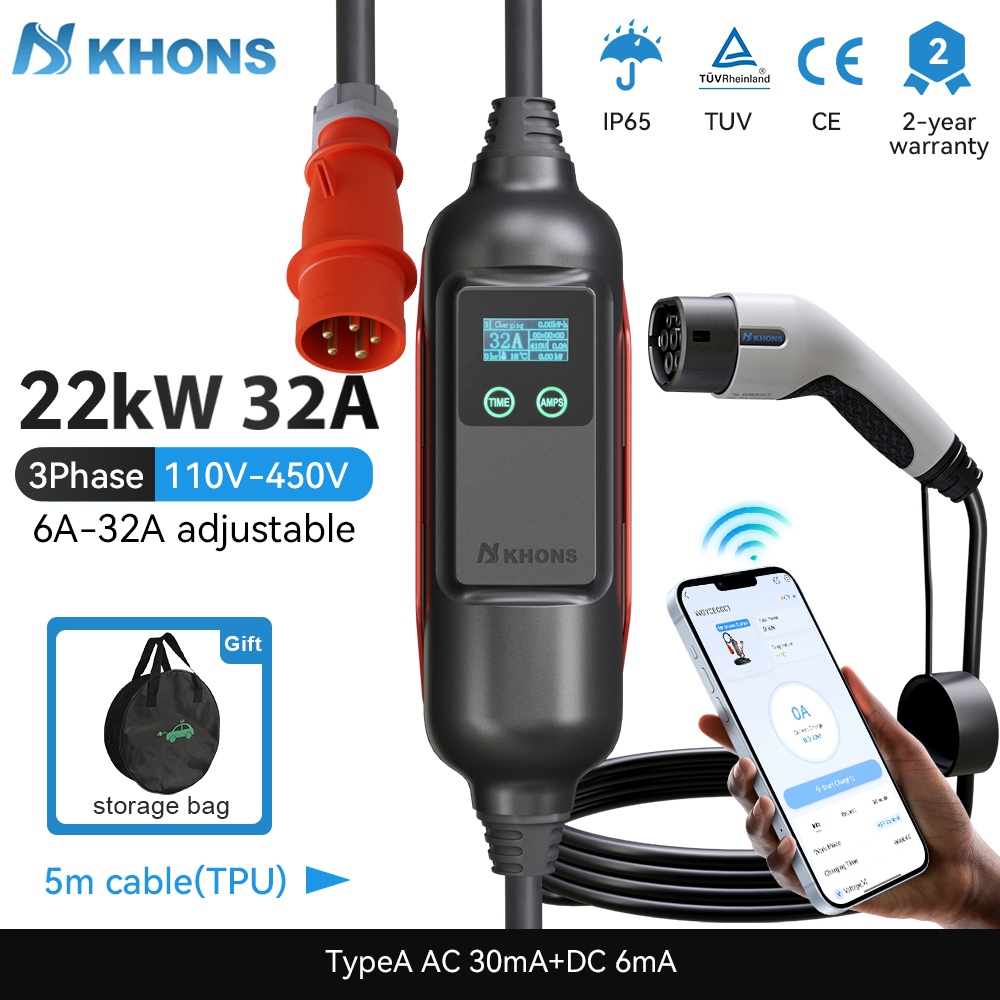 Khons Portable EV Charger Type - огляд і ціна Ev Charger Type 2 22Kw 32A 3 Phase