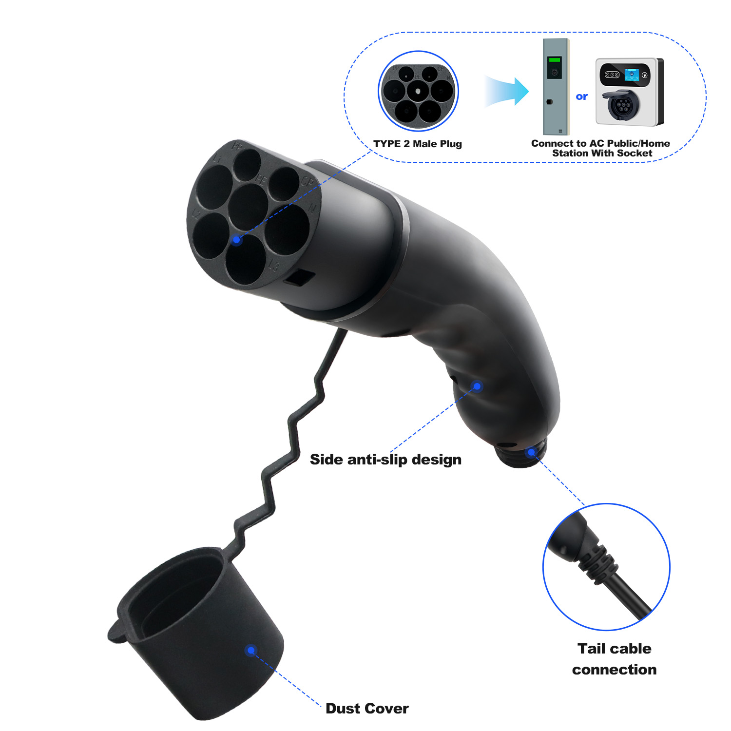 Kolanky EV Plug Type 2 Male  1 - огляд і ціна Ev Charger Type 2 22Kw 32A 3 Phase