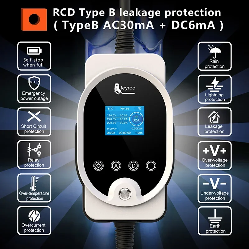 Feyree 22KW Type2 Cable EVSE W - огляд і ціна Ev Charger Type 2 22Kw 32A 3 Phase